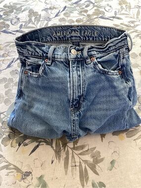 American Eagle Super High-Rise Baggy Wide Leg Jeans 00 Short Factory Distressed